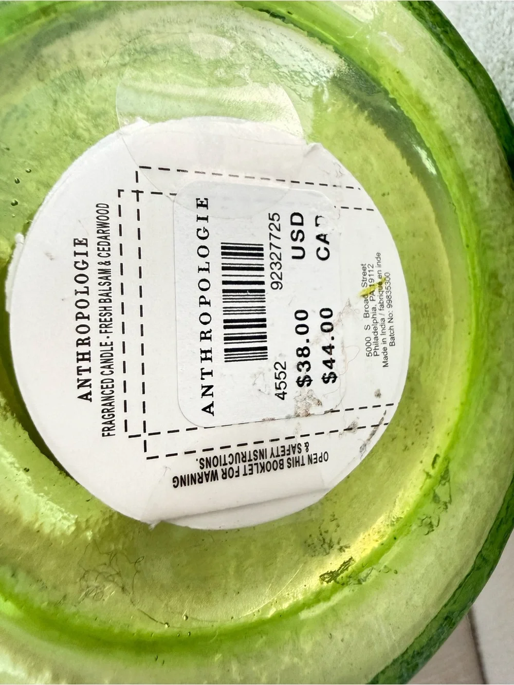 Anthropologie Green Iridescent Hobnail Glass Christmas Tree fragranced candle
